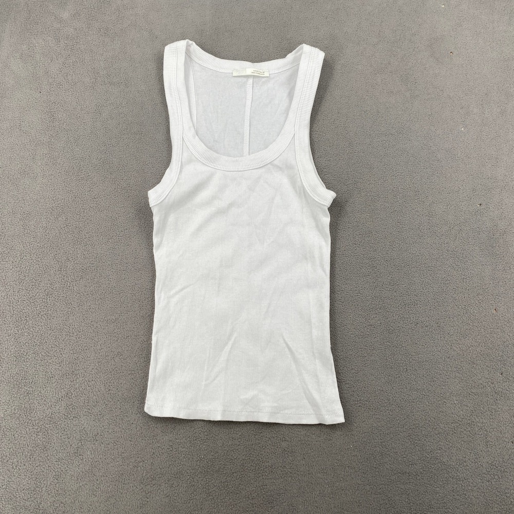 Zara White Ribbed Tank Top Scoop Neck Sleeveless Basic Essential Small